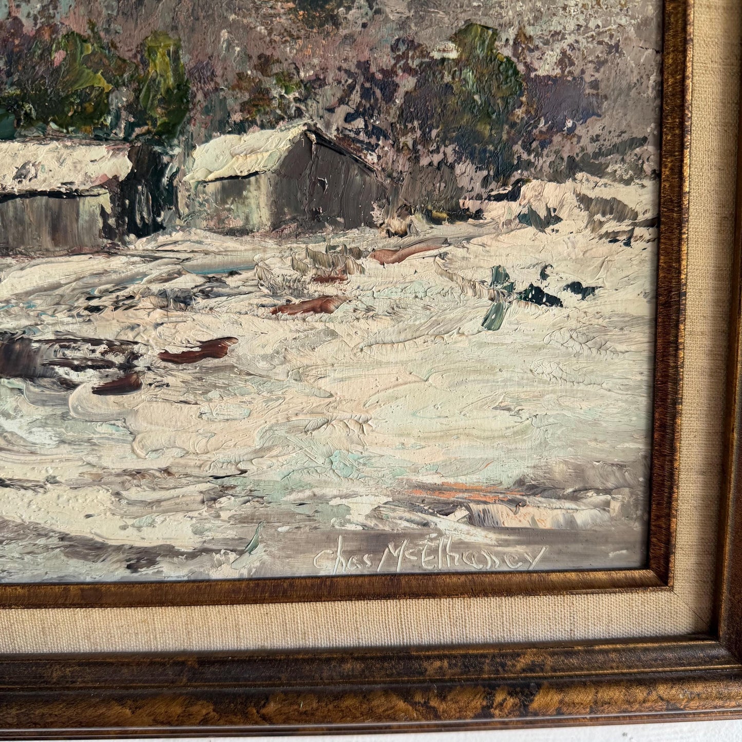 MCM Original Impressionist Desert Scene Oil Painting Signed Chas McElhaney 24x20