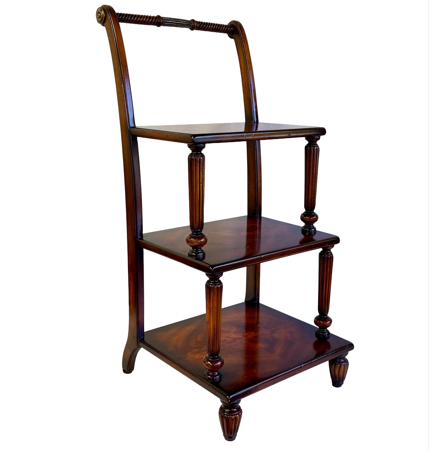 Vintage Mahogany & Brass  Three-Step Library Ladder Shelves