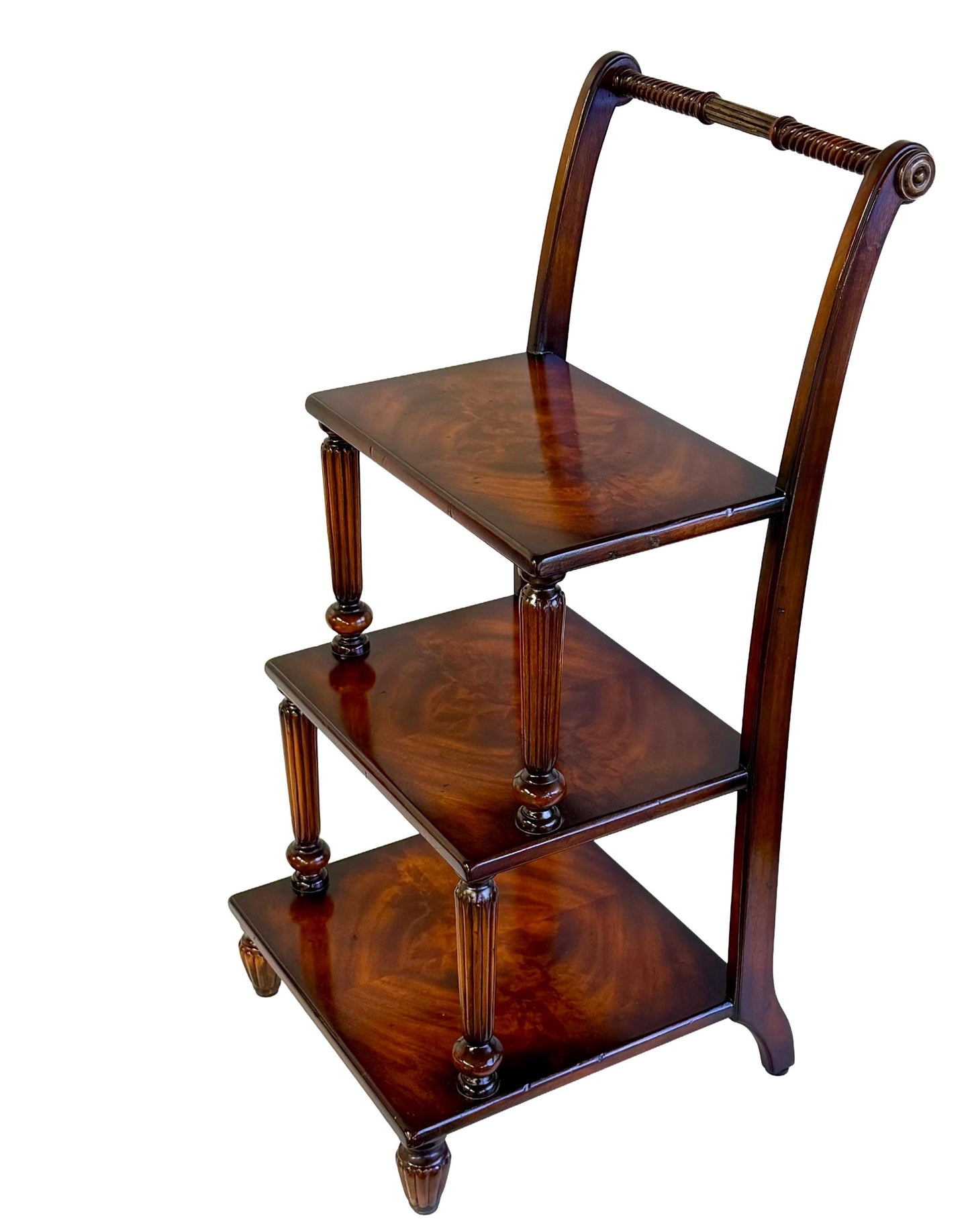 Vintage Mahogany & Brass  Three-Step Library Ladder Shelves