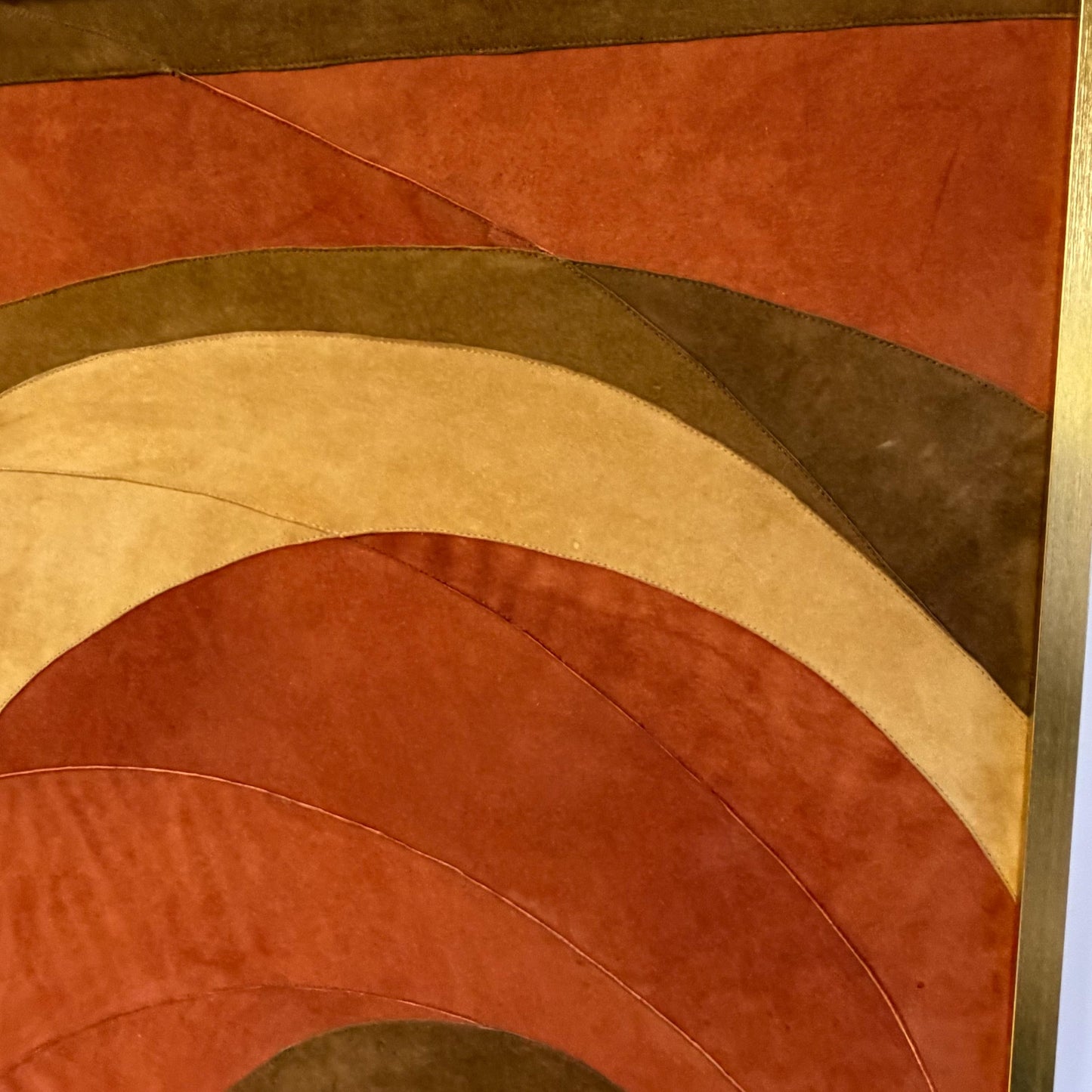 Vintage Mid Century Suede Leather Geometric Abstract Art Signed M. Lavit 30x30