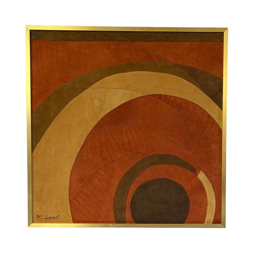 Vintage Mid Century Suede Leather Geometric Abstract Art Signed M. Lavit 30x30
