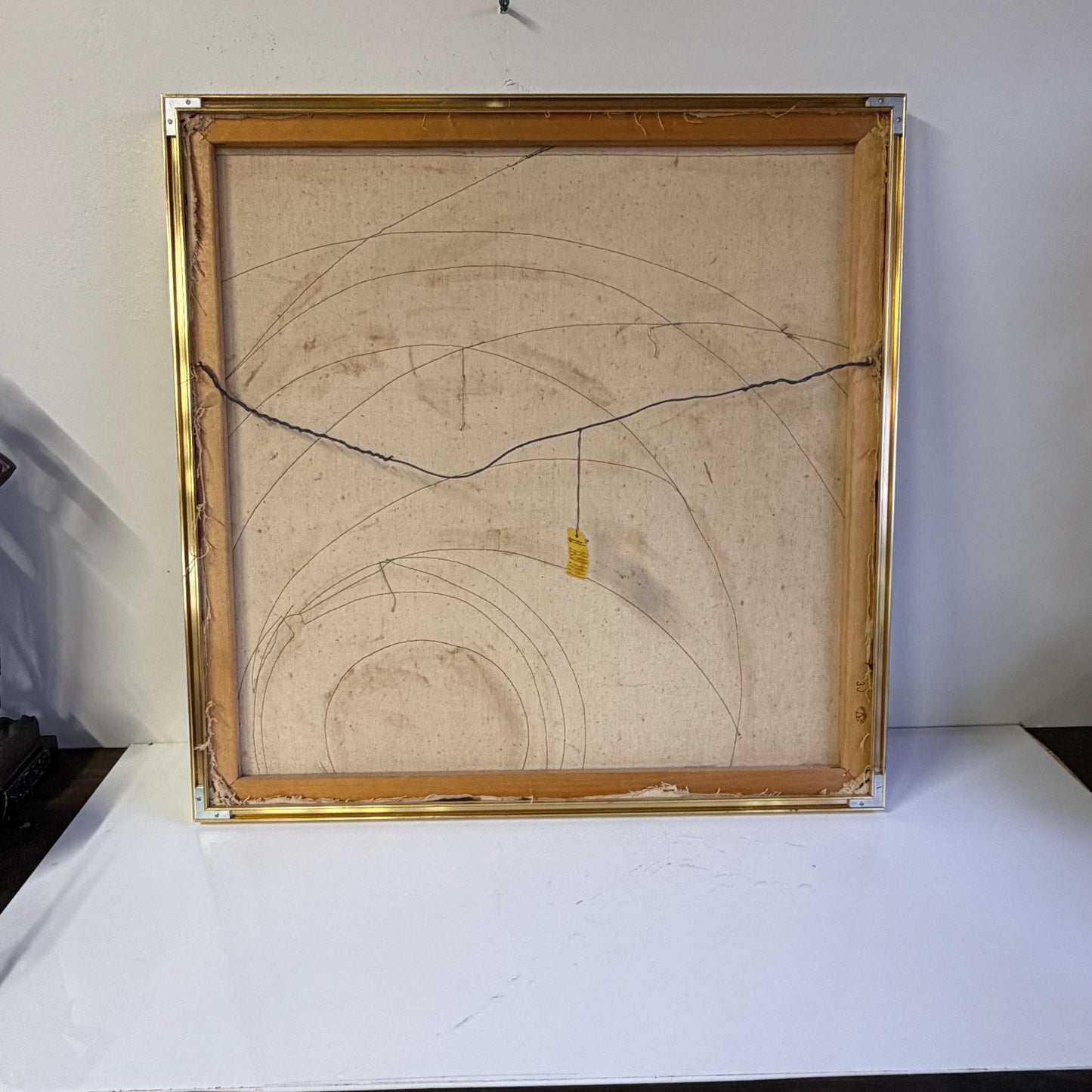 Vintage Mid Century Suede Leather Geometric Abstract Art Signed M. Lavit 30x30