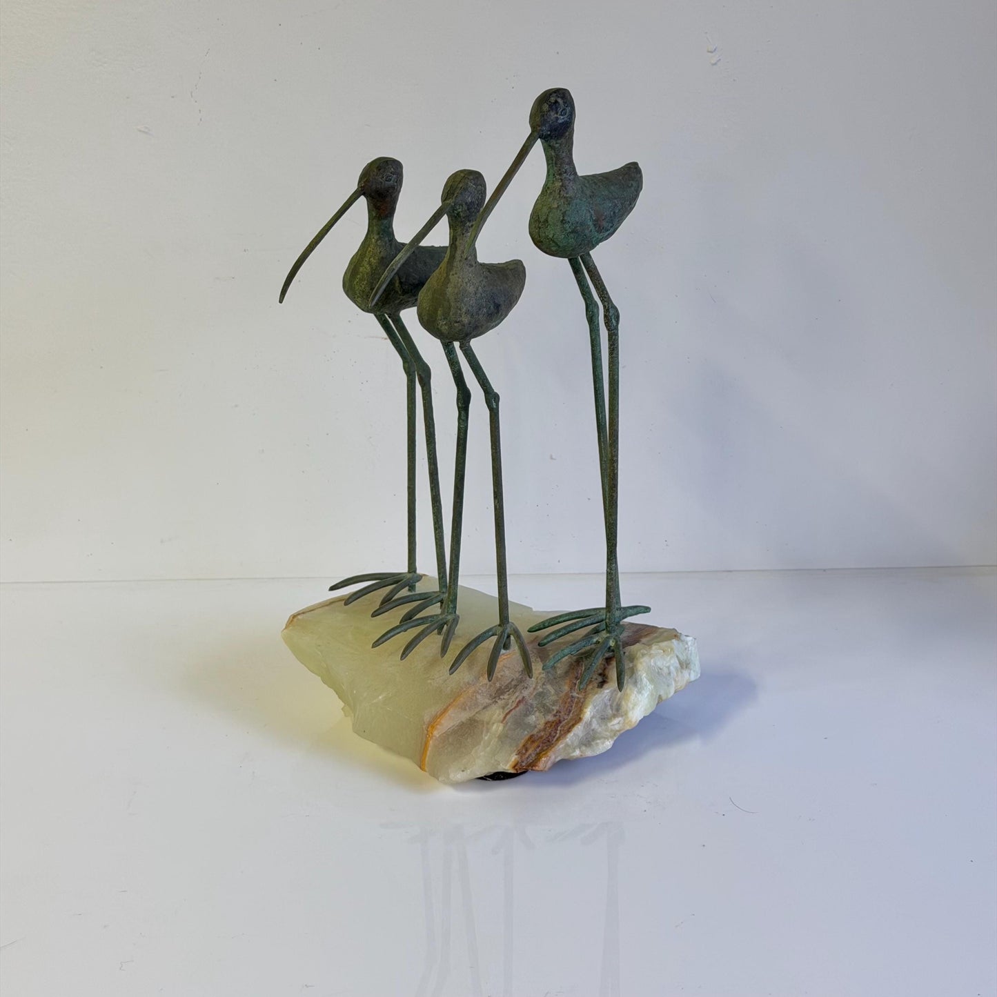 Vintage Mid Century Curtis Jere Bronze  & Quartz 3 Bird Sandpiper Sculpture