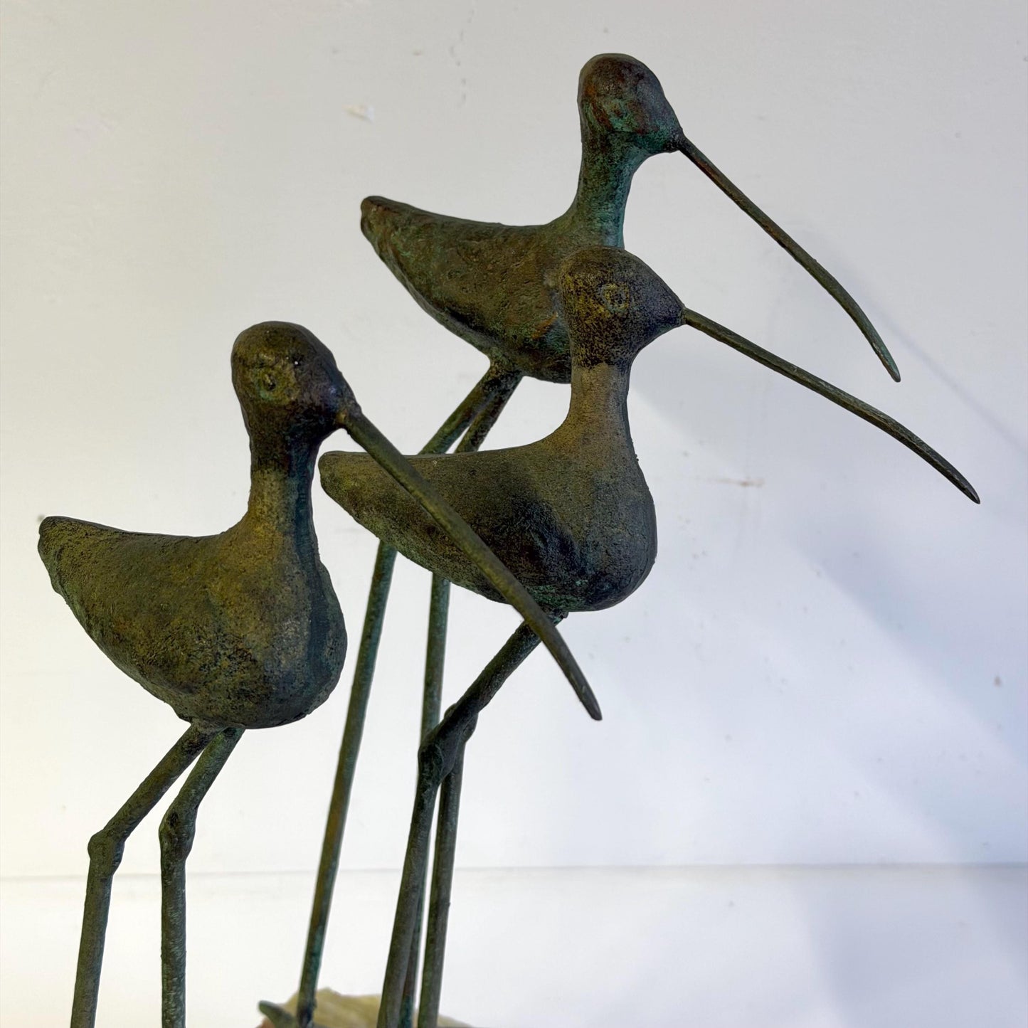 Vintage Mid Century Curtis Jere Bronze  & Quartz 3 Bird Sandpiper Sculpture