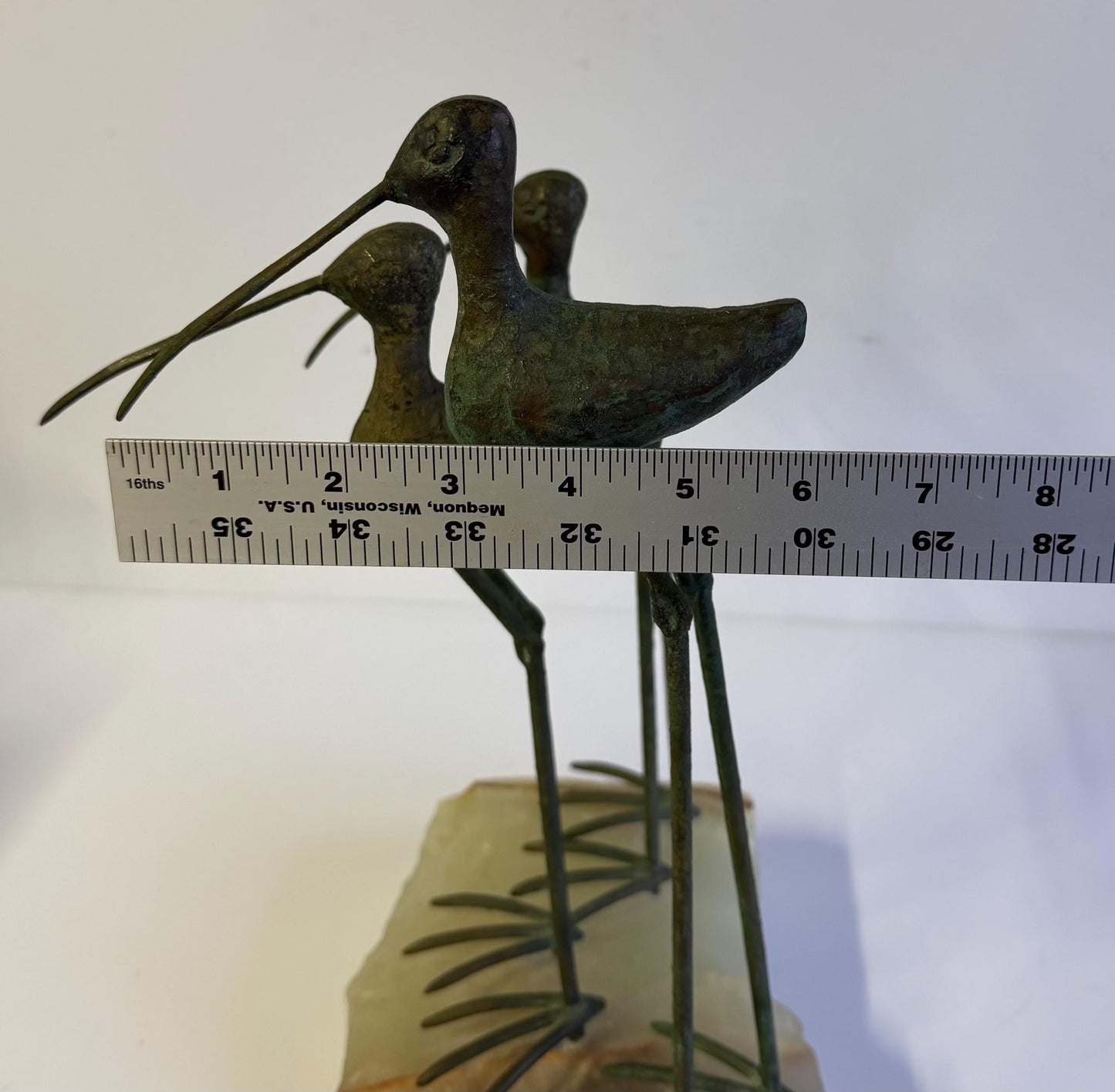 Vintage Mid Century Curtis Jere Bronze  & Quartz 3 Bird Sandpiper Sculpture