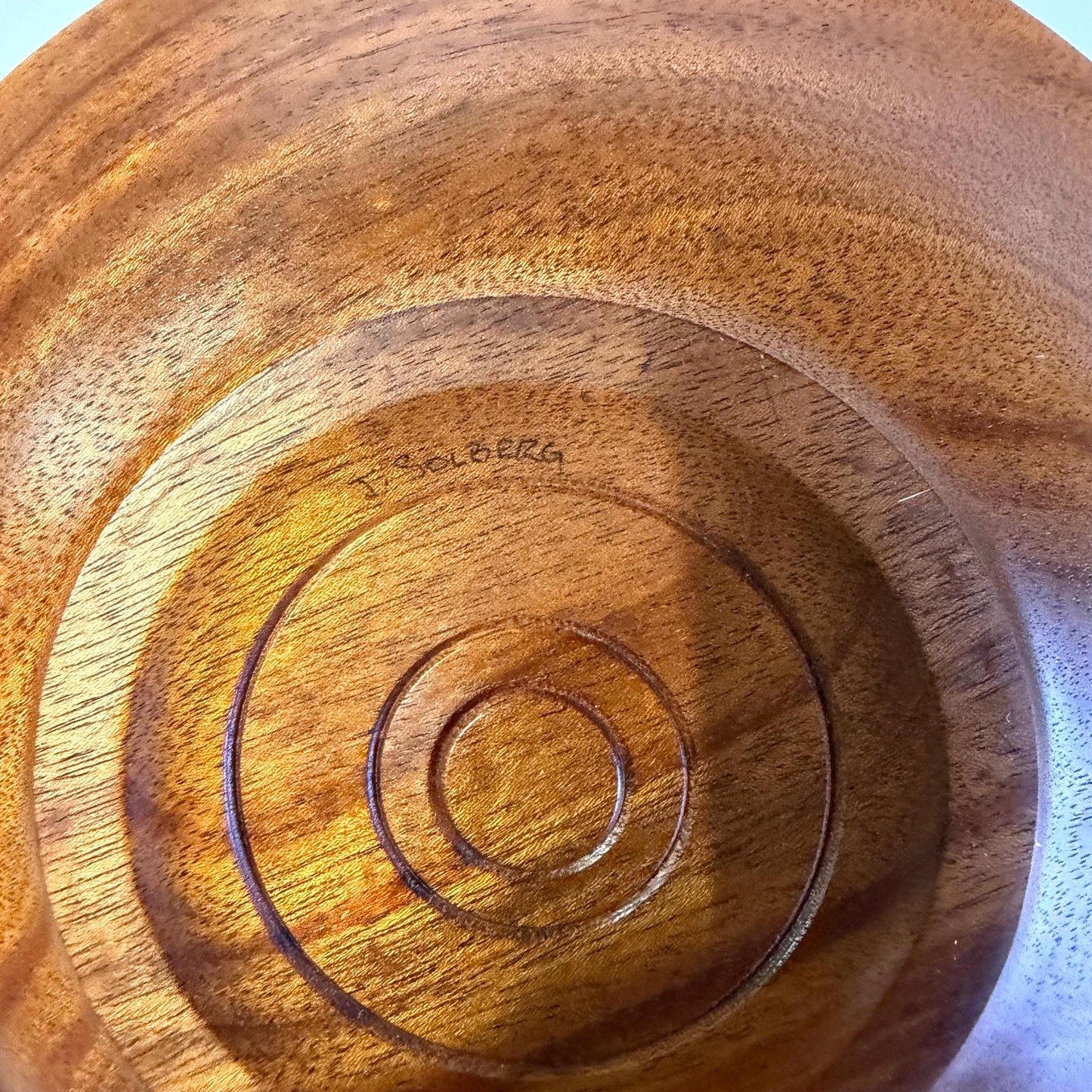 Vintage Hand Turned Wooded Bowl Signed T. Solberg 9” Diameter