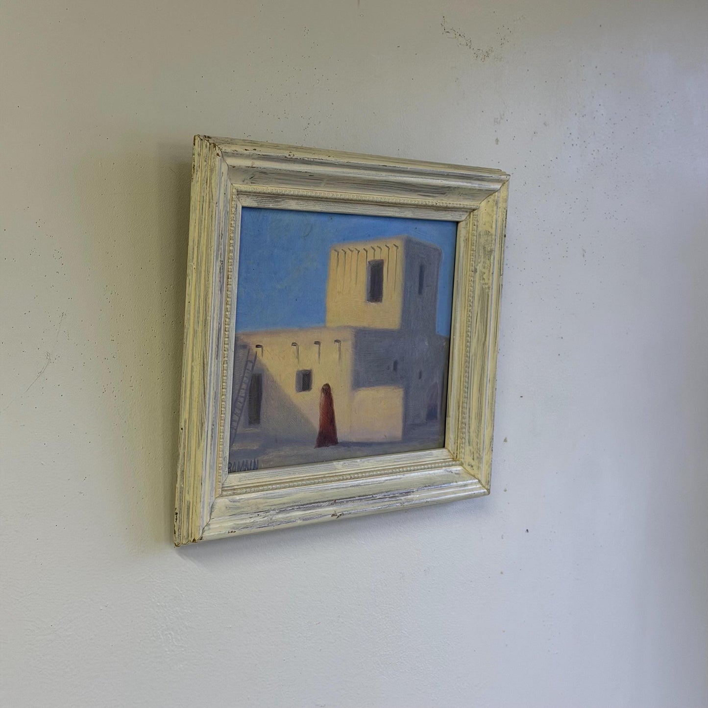 Vintage Original Southwestern Adobe Small Painting Signed Romain 13 X 11