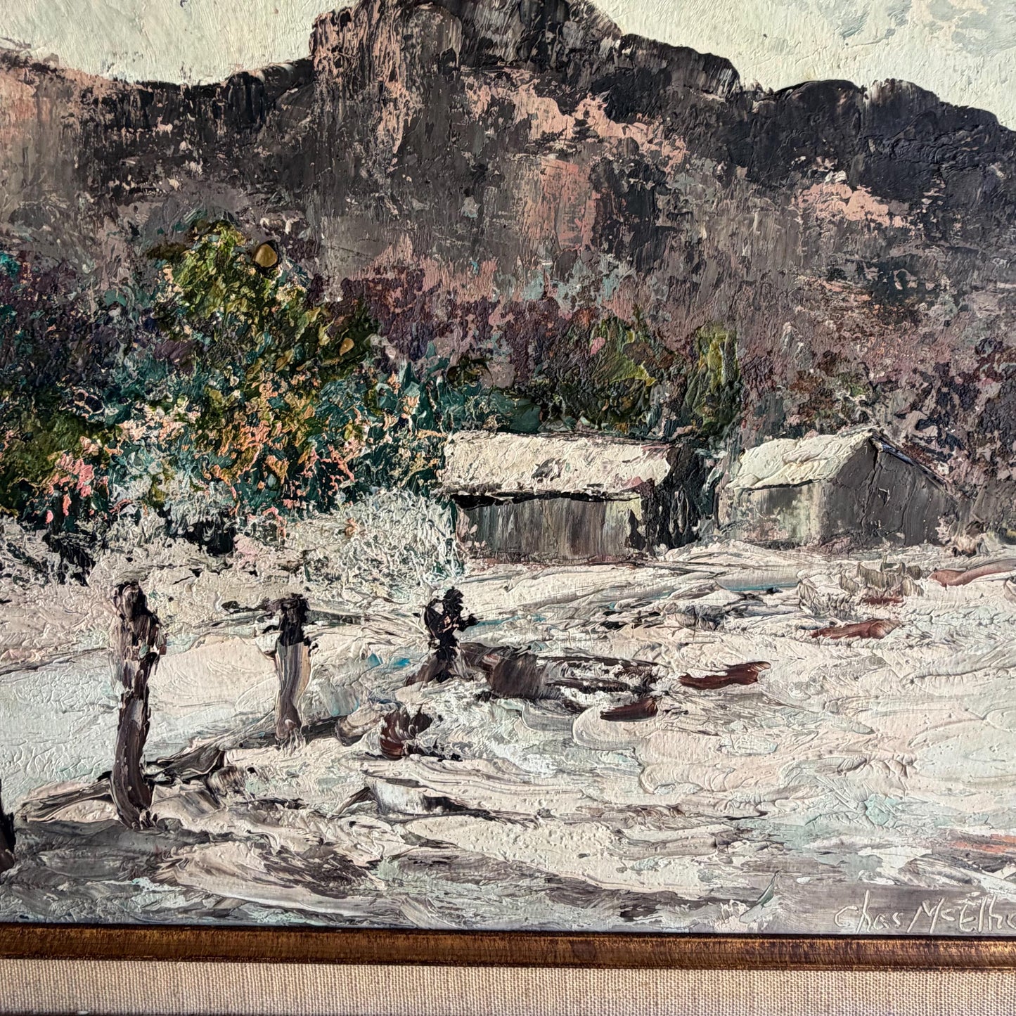 MCM Original Impressionist Desert Scene Oil Painting Signed Chas McElhaney 24x20