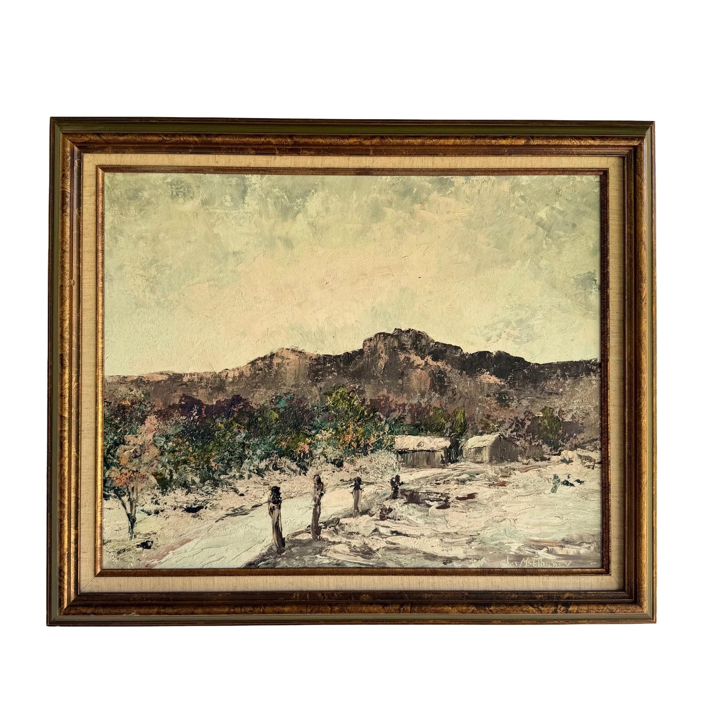MCM Original Impressionist Desert Scene Oil Painting Signed Chas McElhaney 24x20