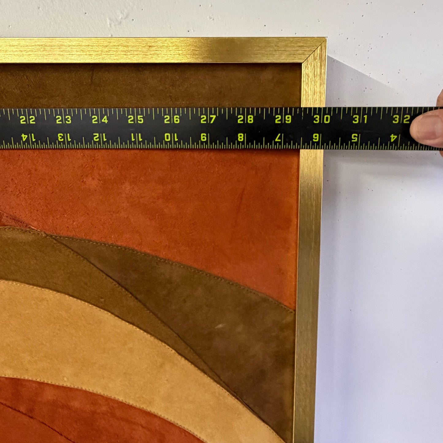 Vintage Mid Century Suede Leather Geometric Abstract Art Signed M. Lavit 30x30