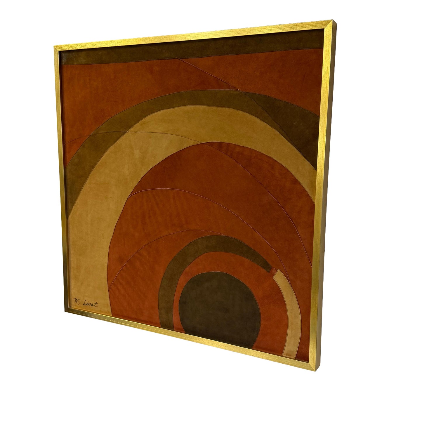Vintage Mid Century Suede Leather Geometric Abstract Art Signed M. Lavit 30x30
