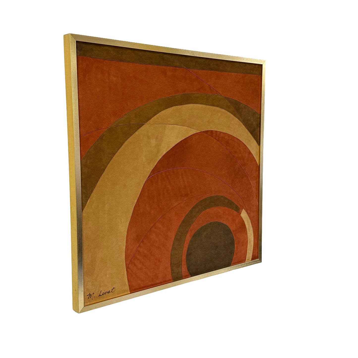 Vintage Mid Century Suede Leather Geometric Abstract Art Signed M. Lavit 30x30