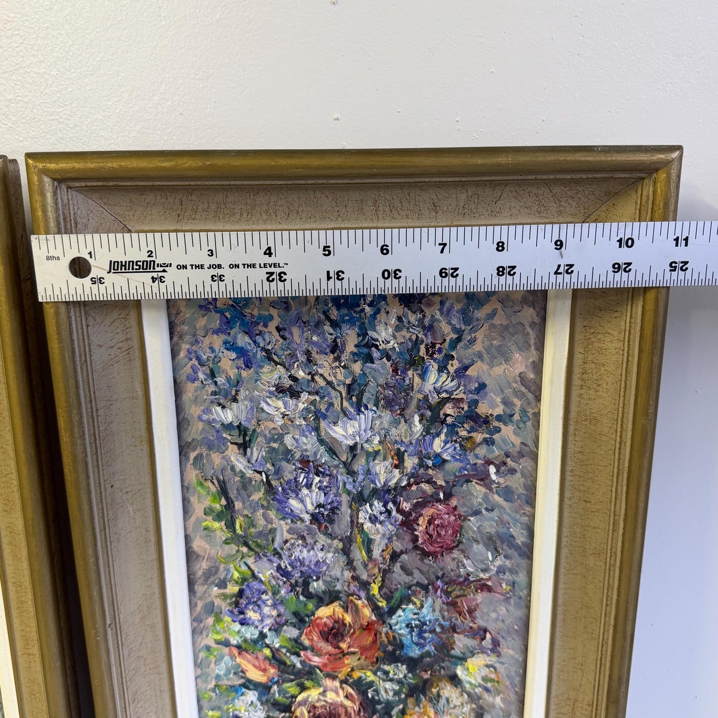 Vintage Mid Century Pair Of Original Impressionist Floral Oil Paintings Signed