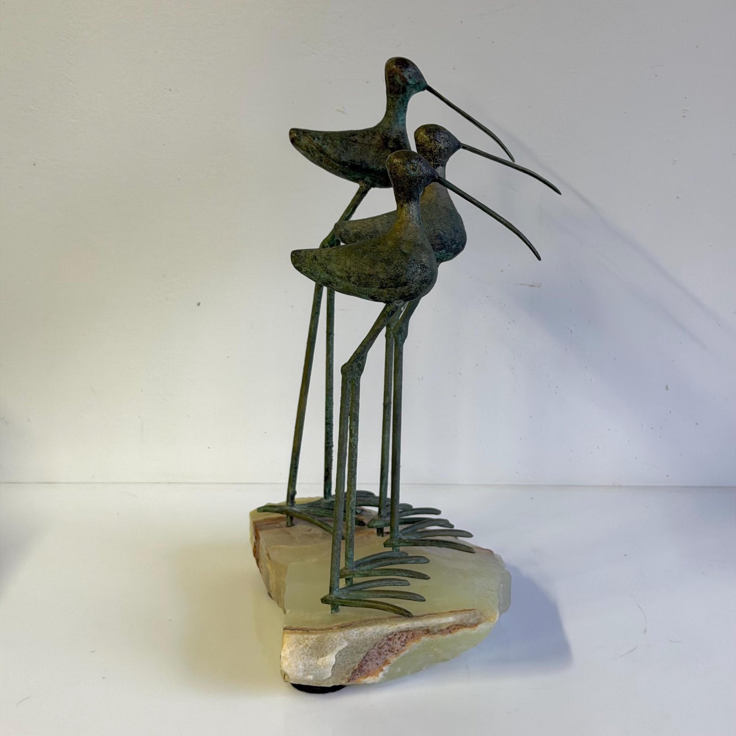 Vintage Mid Century Curtis Jere Bronze  & Quartz 3 Bird Sandpiper Sculpture