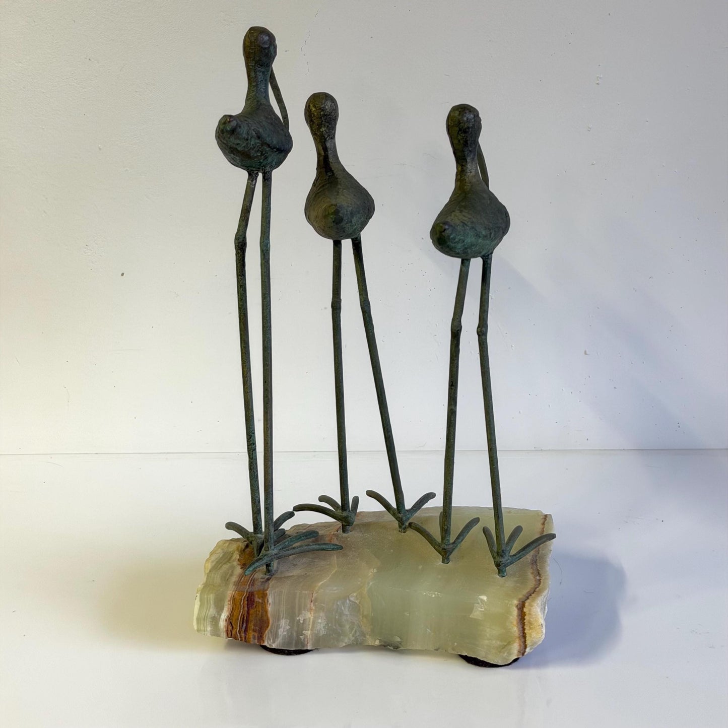 Vintage Mid Century Curtis Jere Bronze  & Quartz 3 Bird Sandpiper Sculpture