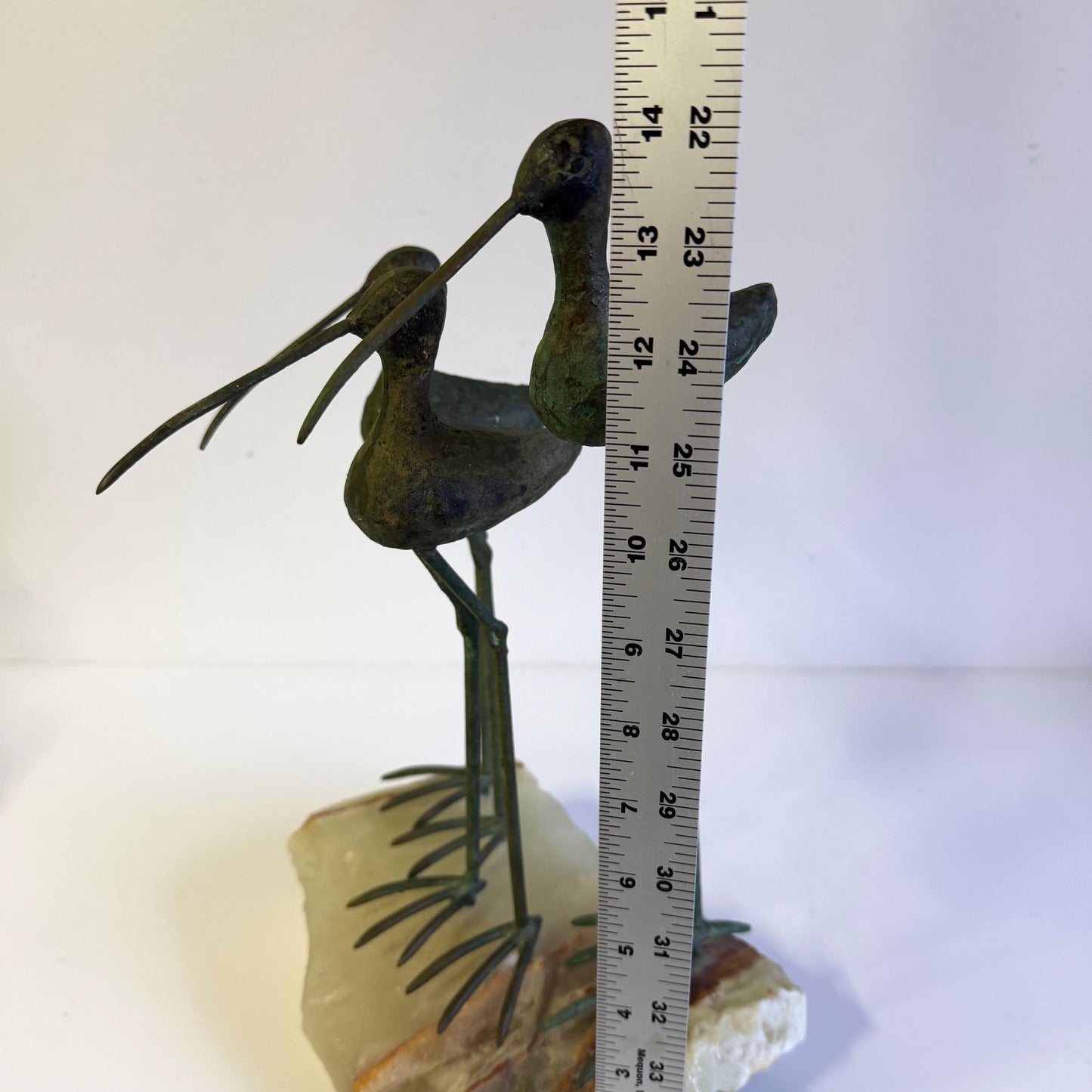 Vintage Mid Century Curtis Jere Bronze  & Quartz 3 Bird Sandpiper Sculpture