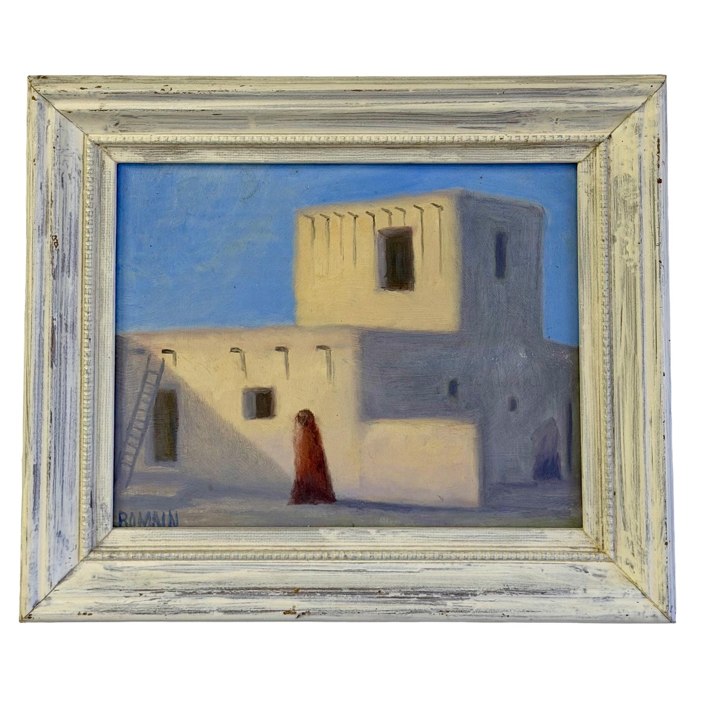Vintage Original Southwestern Adobe Small Painting Signed Romain 13 X 11