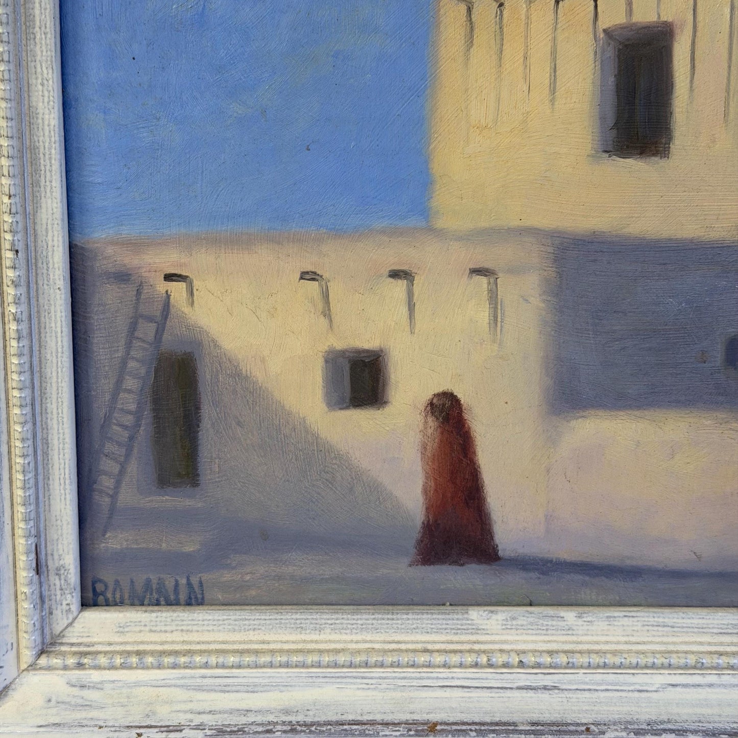 Vintage Original Southwestern Adobe Small Painting Signed Romain 13 X 11