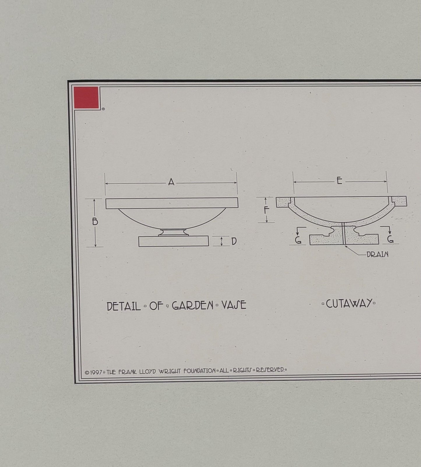 Frank Lloyd Wright Print Robie House Garden Vase Technical Drawing 1997