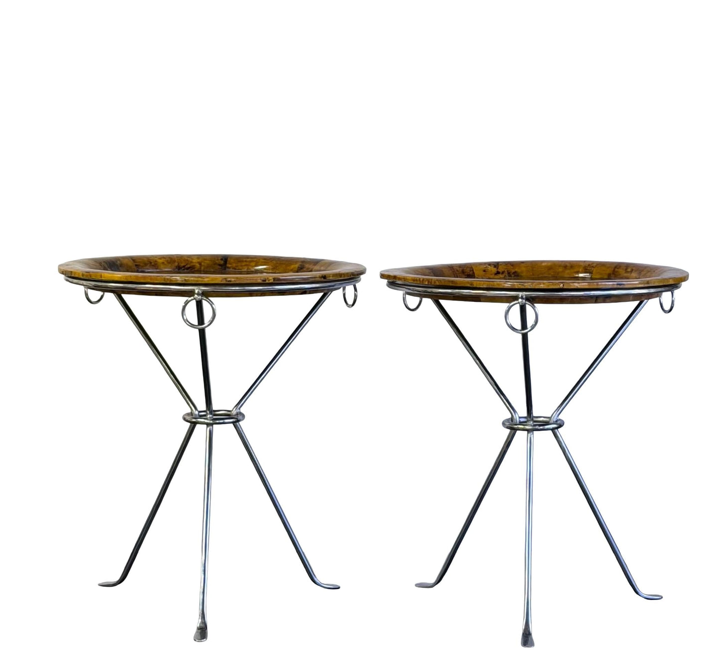 Vintage Pair Of Neiman Marcus Faux Tortoise Shell Gueridon Tripod Side Tables