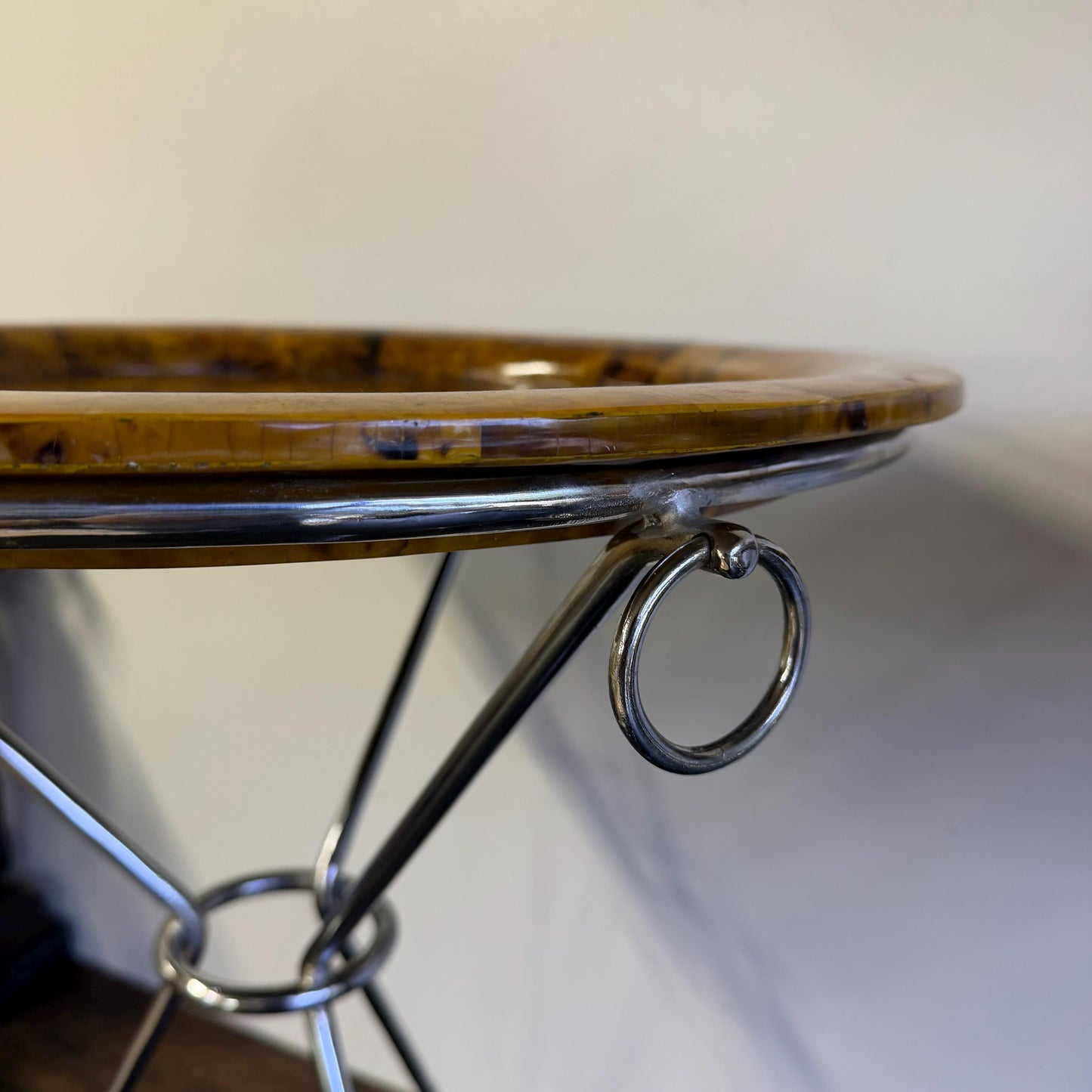 Vintage Pair Of Neiman Marcus Faux Tortoise Shell Gueridon Tripod Side Tables