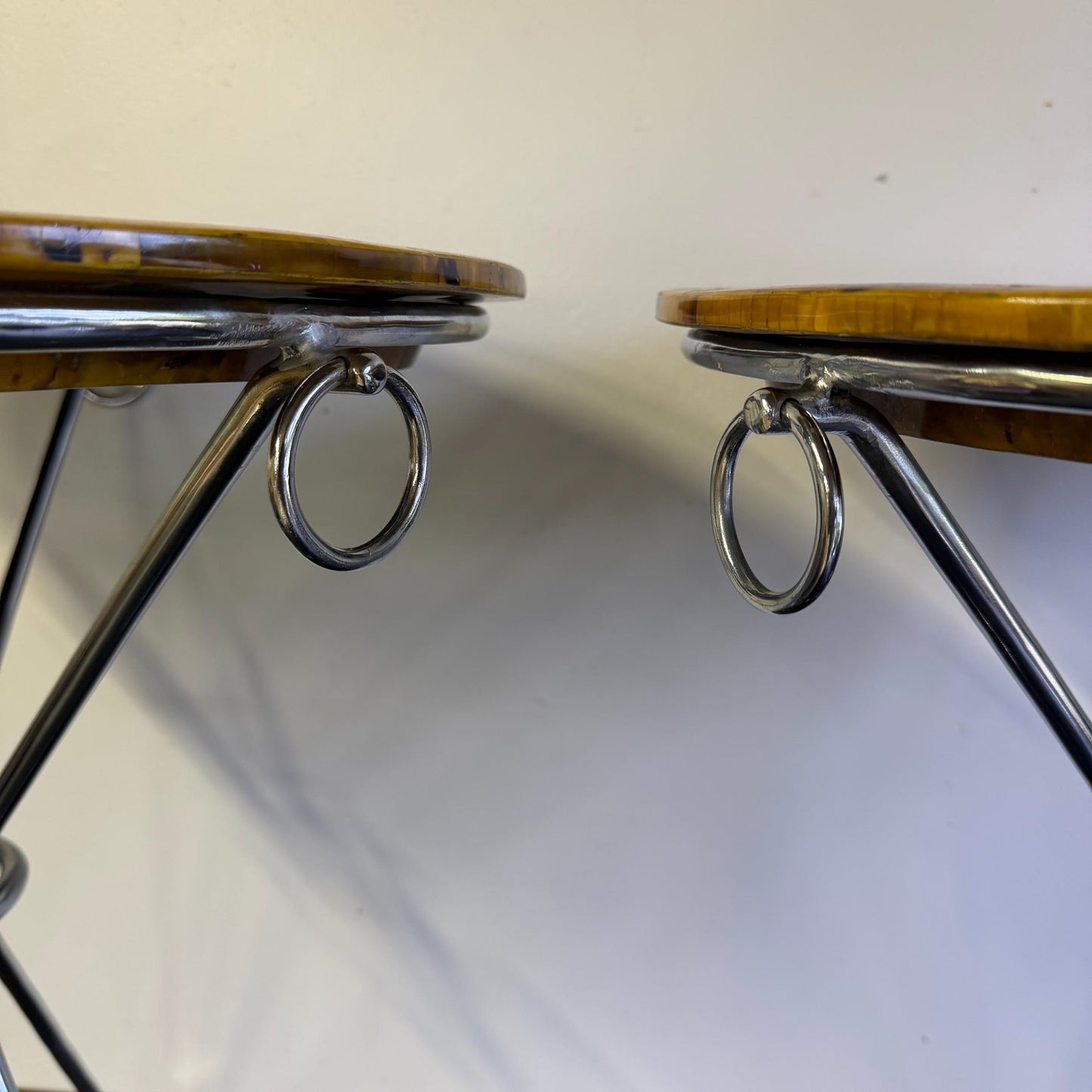 Vintage Pair Of Neiman Marcus Faux Tortoise Shell Gueridon Tripod Side Tables