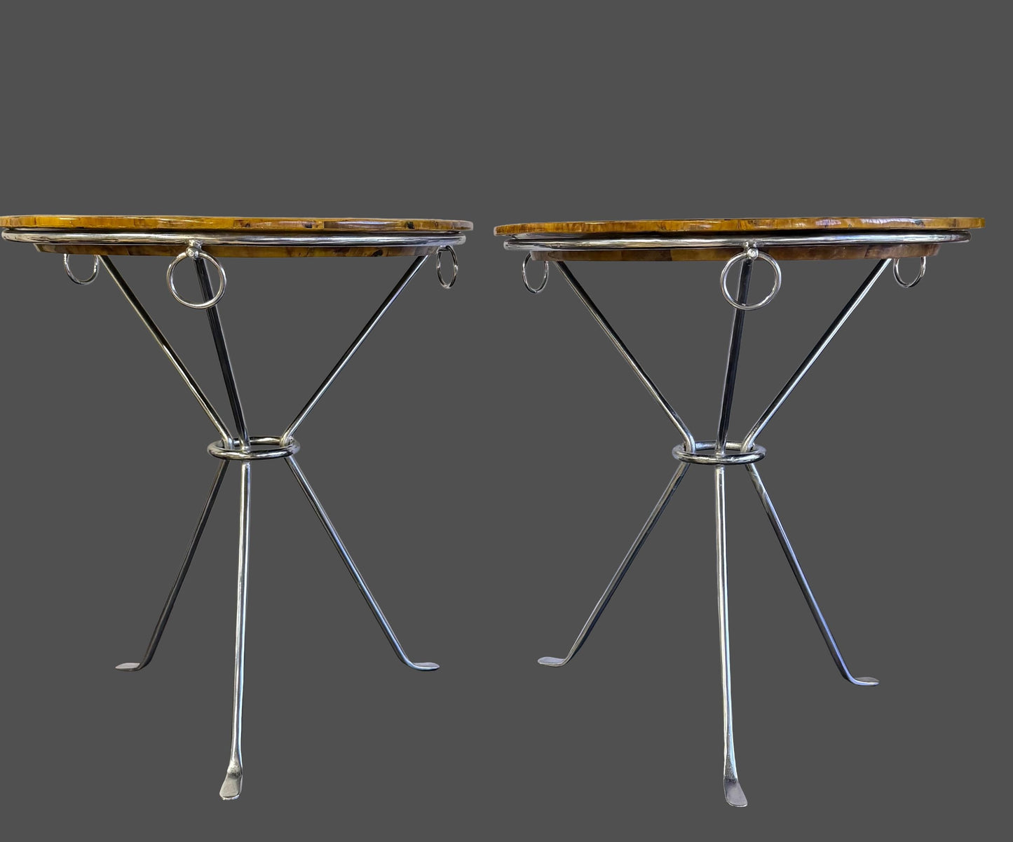 Vintage Pair Of Neiman Marcus Faux Tortoise Shell Gueridon Tripod Side Tables