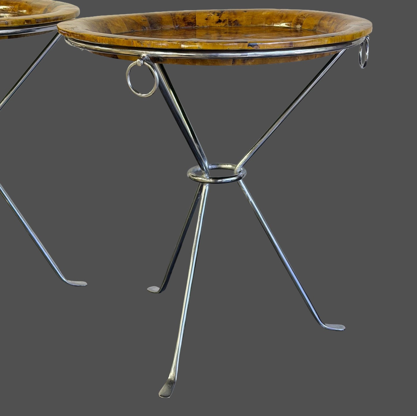Vintage Pair Of Neiman Marcus Faux Tortoise Shell Gueridon Tripod Side Tables