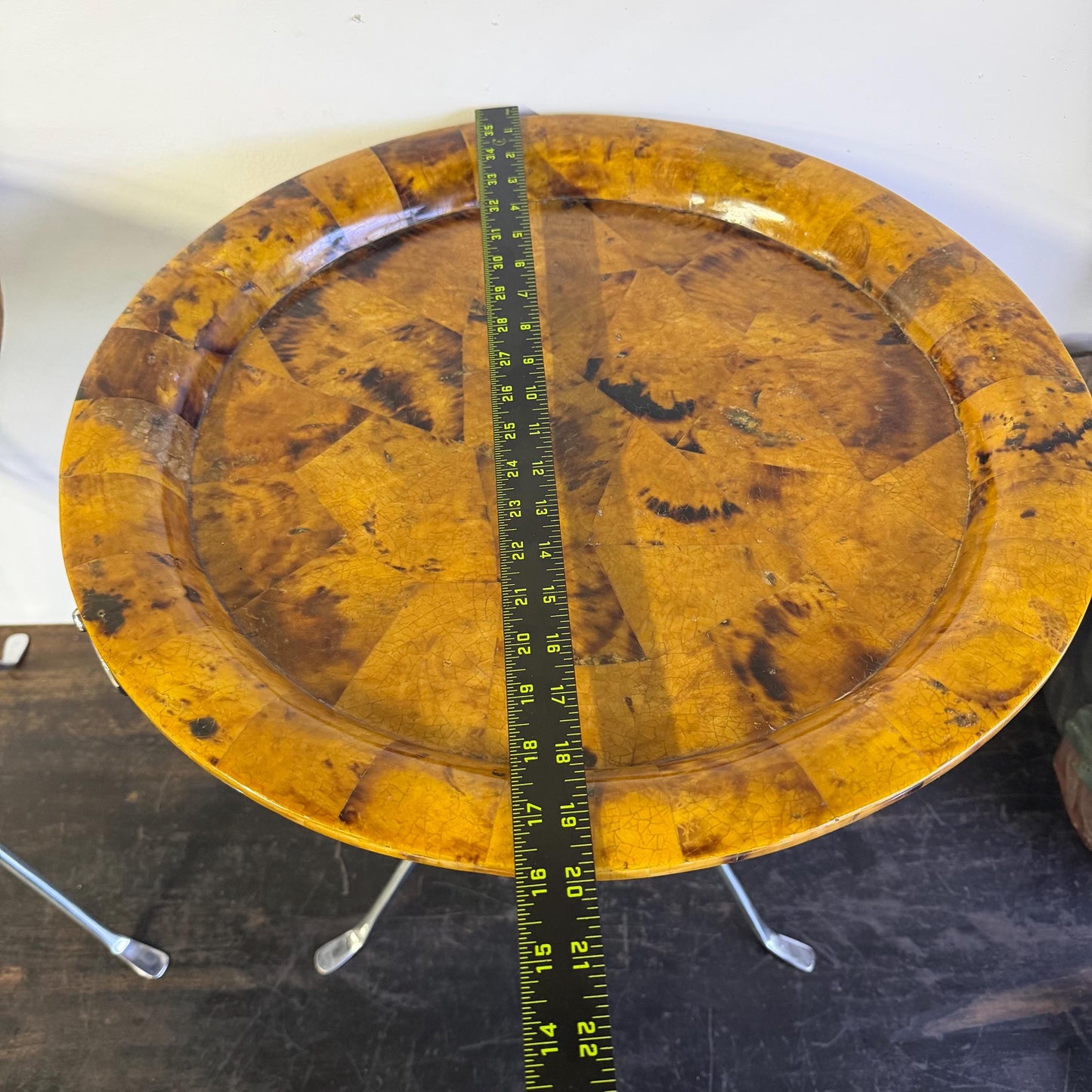 Vintage Pair Of Neiman Marcus Faux Tortoise Shell Gueridon Tripod Side Tables