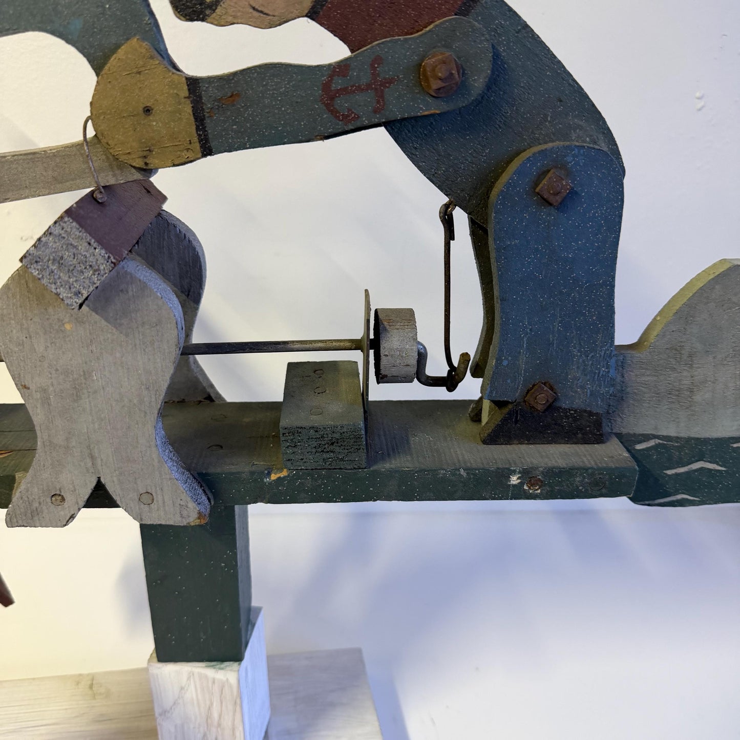 Vintage Mid Century Hand Carved Wooden Popeye Sailor Folk Art Whirligig 22” Long