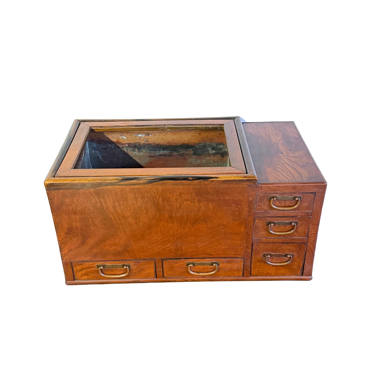Antique Original Japanese Keyaki Hibachi Kanto Brazier Tea Chest Table 1900’s