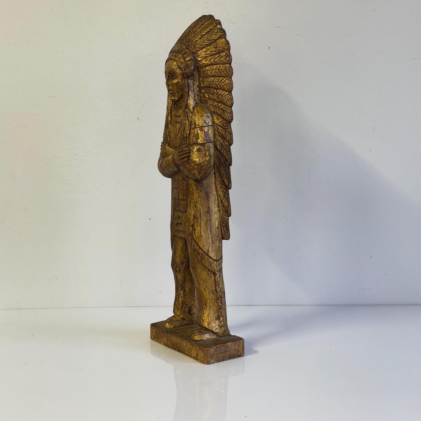 Vintage Hand Carved Wooded Indian Chief 18” Tall