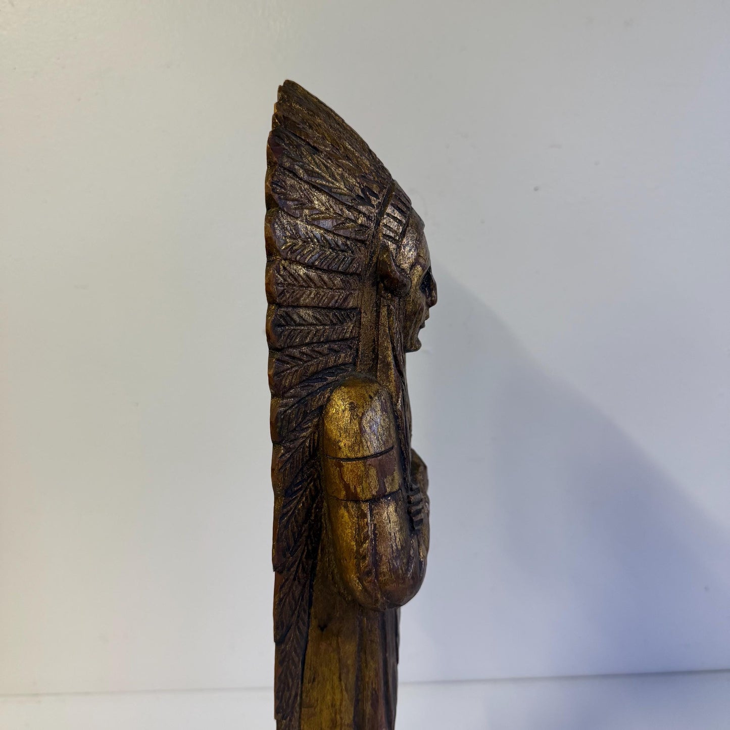 Vintage Hand Carved Wooded Indian Chief 18” Tall