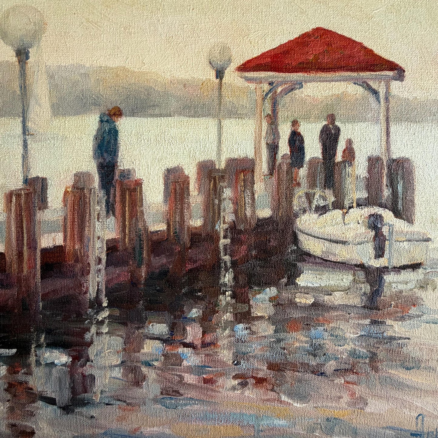 Original Impressionist Seaside Dock Painting Signed 17 X 13 Art