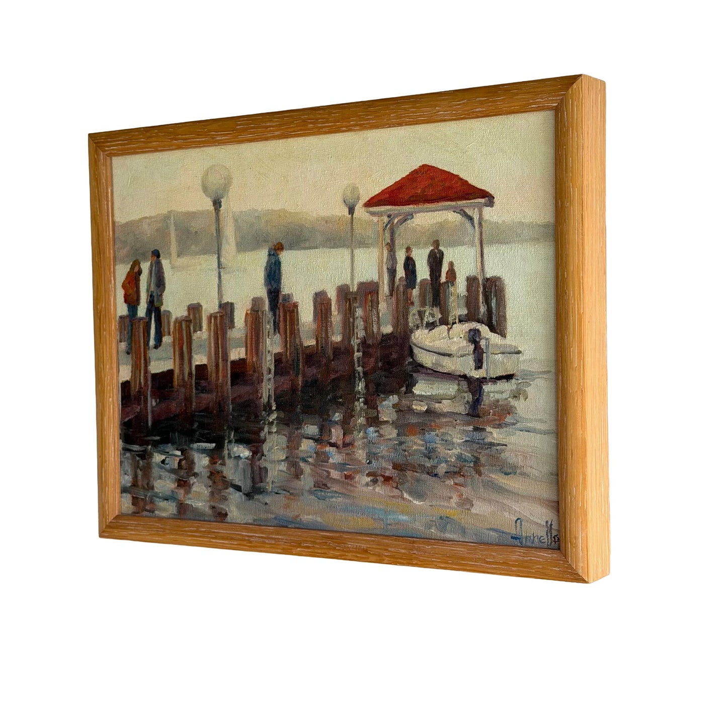 Original Impressionist Seaside Dock Painting Signed 17 X 13 Art