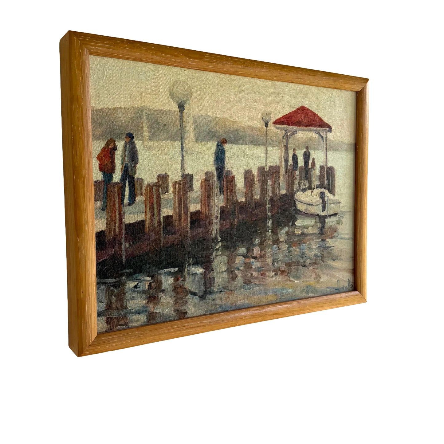 Original Impressionist Seaside Dock Painting Signed 17 X 13 Art
