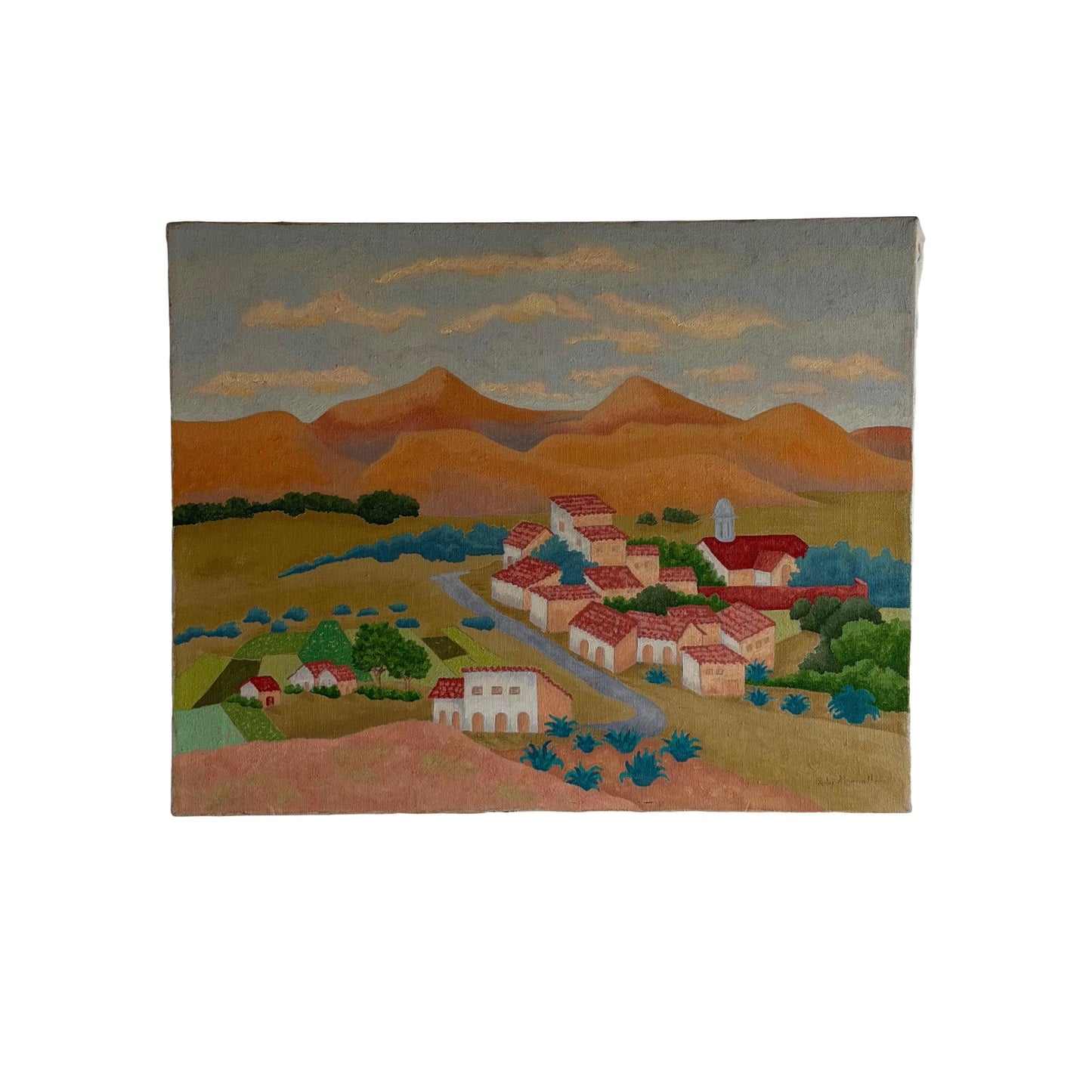 Vintage Original Mid Century Southwest Landscape Painting Signed Ruby Maxwell