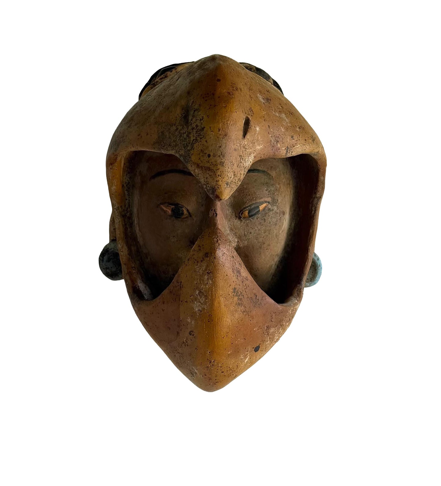 Vintage Mexican Clay Aztec Eagle Warrior Mask Folk Art