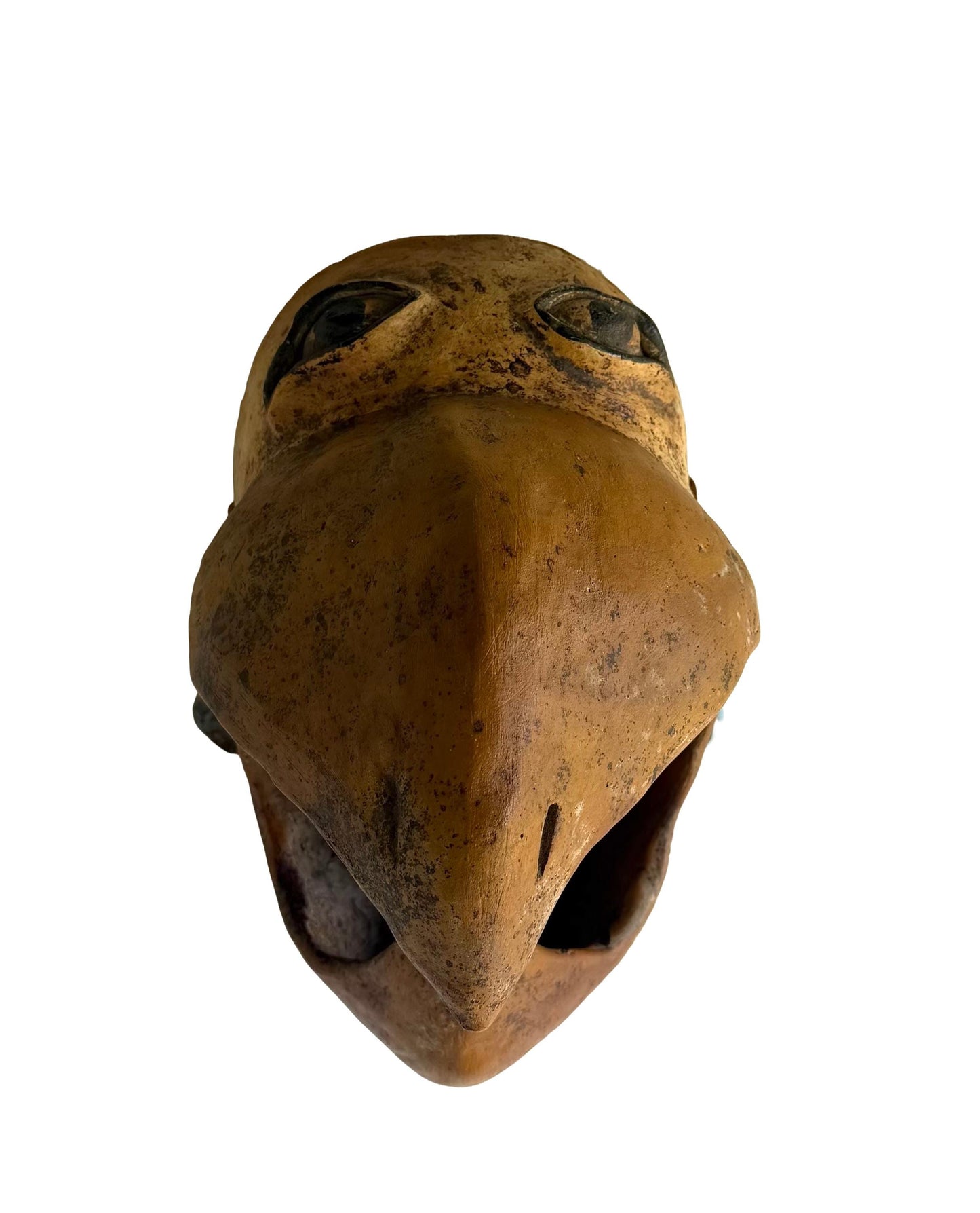 Vintage Mexican Clay Aztec Eagle Warrior Mask Folk Art
