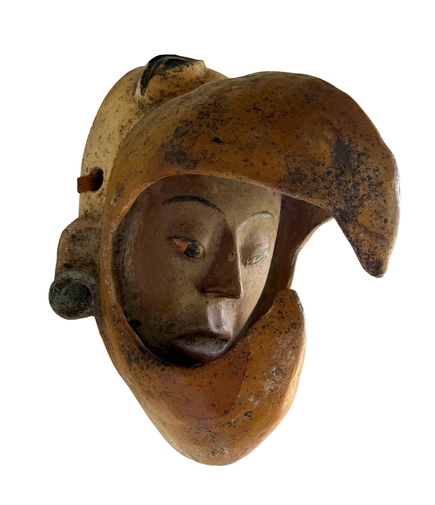 Vintage Mexican Clay Aztec Eagle Warrior Mask Folk Art
