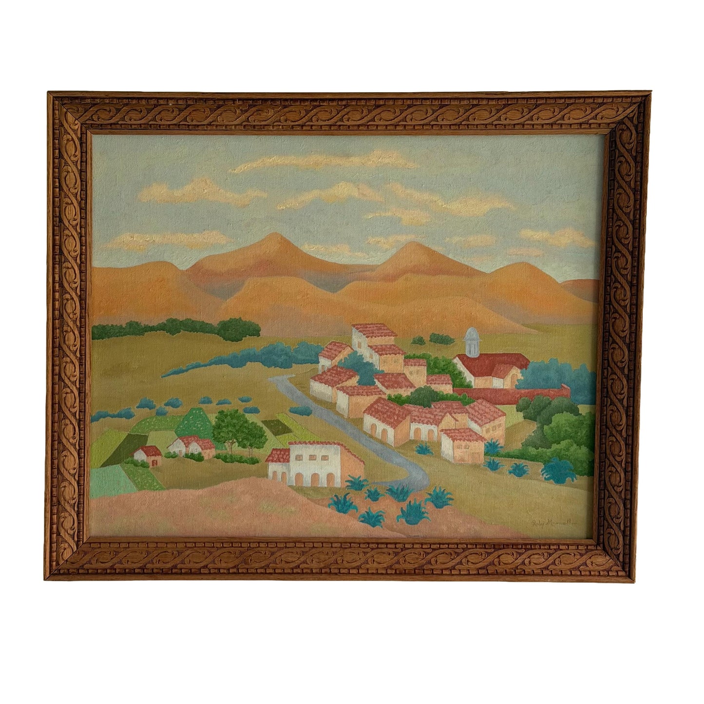 Vintage Original Mid Century Southwest Landscape Painting Signed Ruby Maxwell