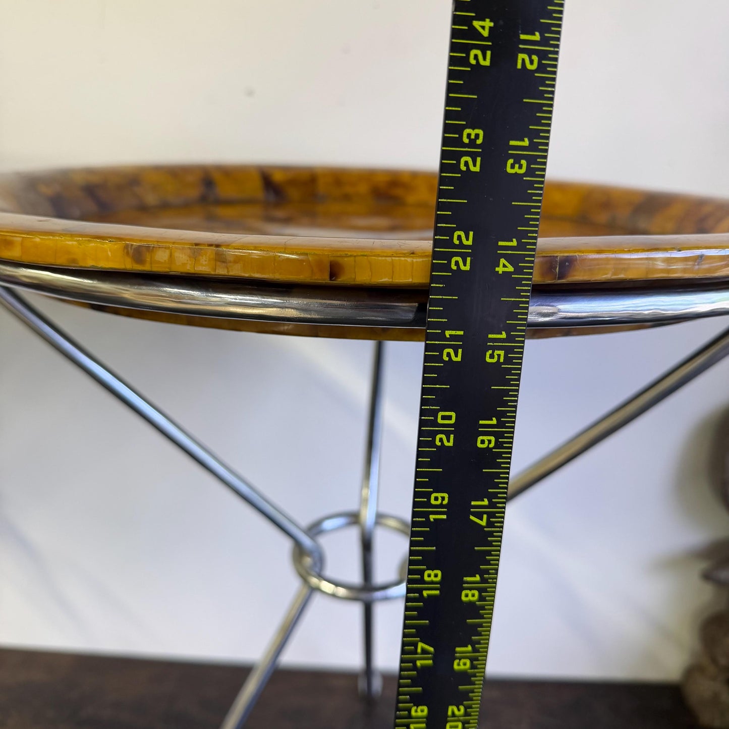 Vintage Pair Of Neiman Marcus Faux Tortoise Shell Gueridon Tripod Side Tables
