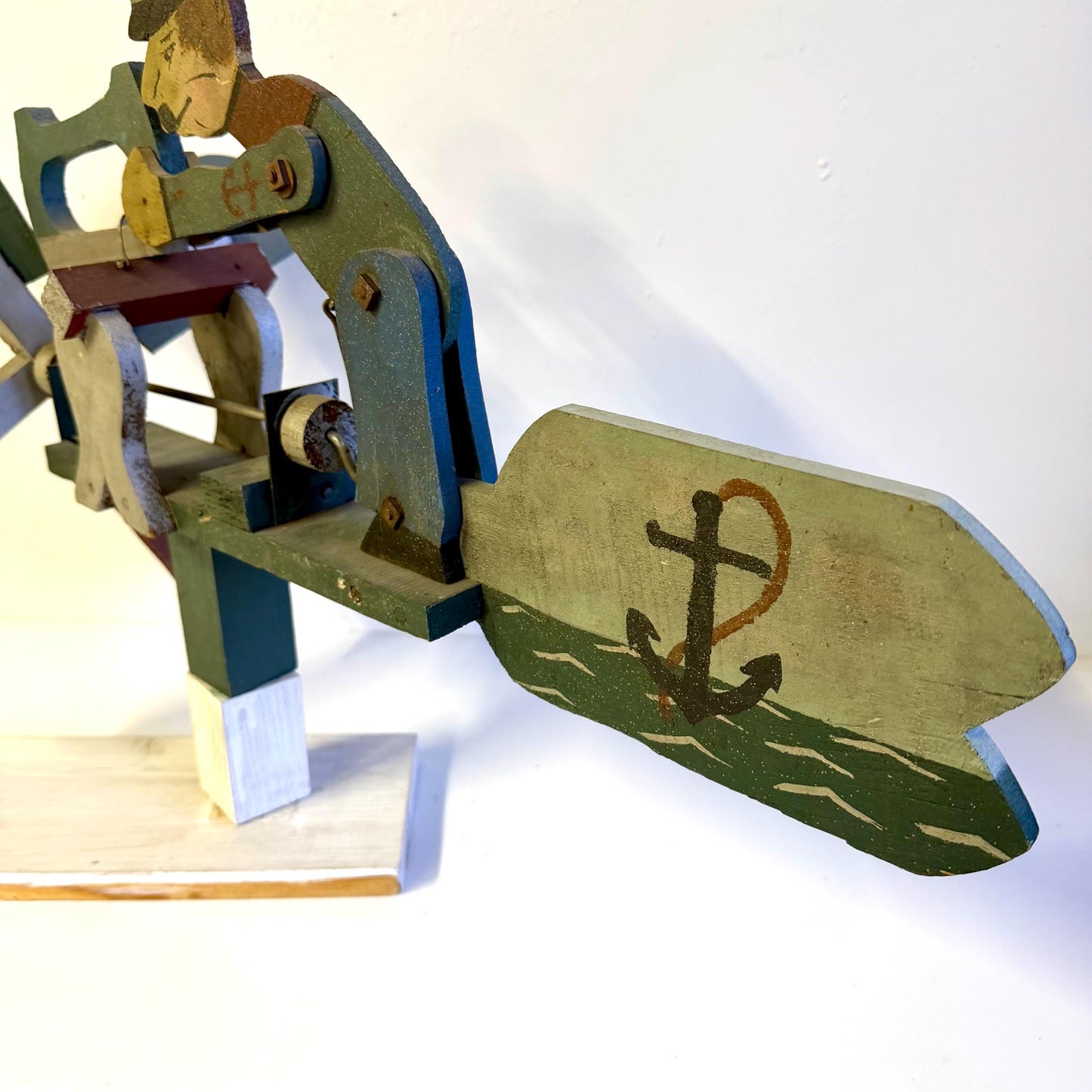 Vintage Mid Century Hand Carved Wooden Popeye Sailor Folk Art Whirligig 22” Long