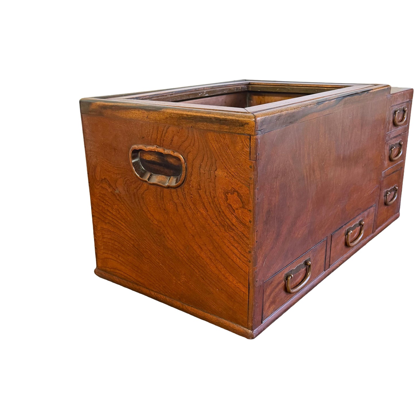 Antique Original Japanese Keyaki Hibachi Kanto Brazier Tea Chest Table 1900’s