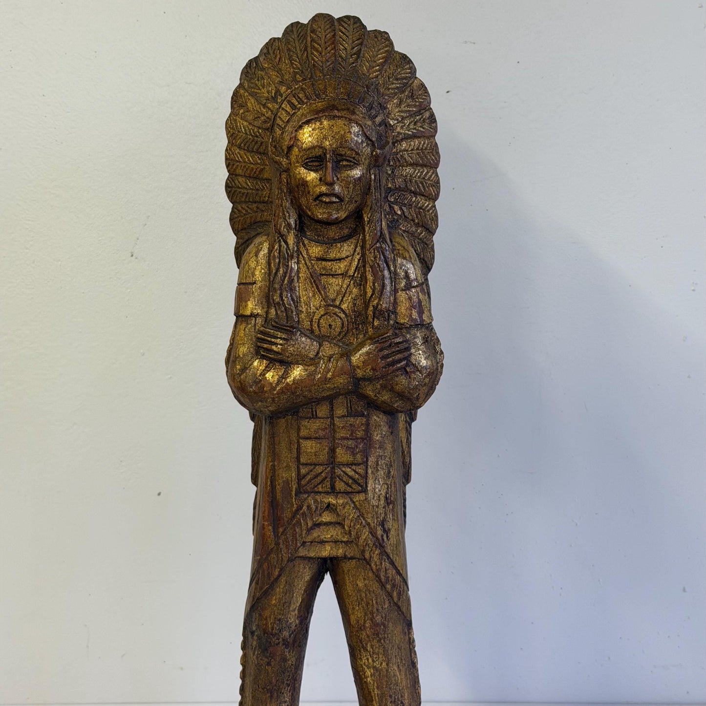 Vintage Hand Carved Wooded Indian Chief 18” Tall