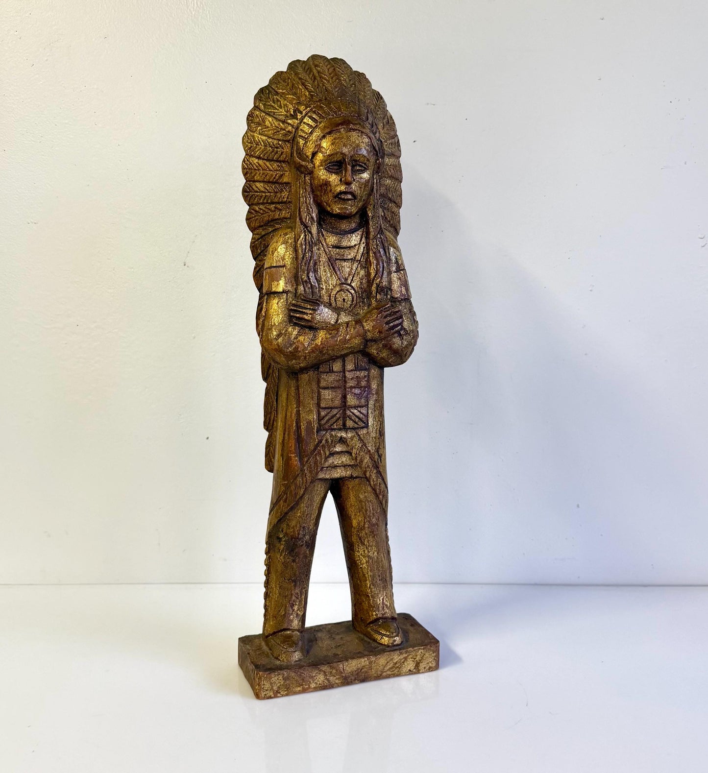 Vintage Hand Carved Wooded Indian Chief 18” Tall