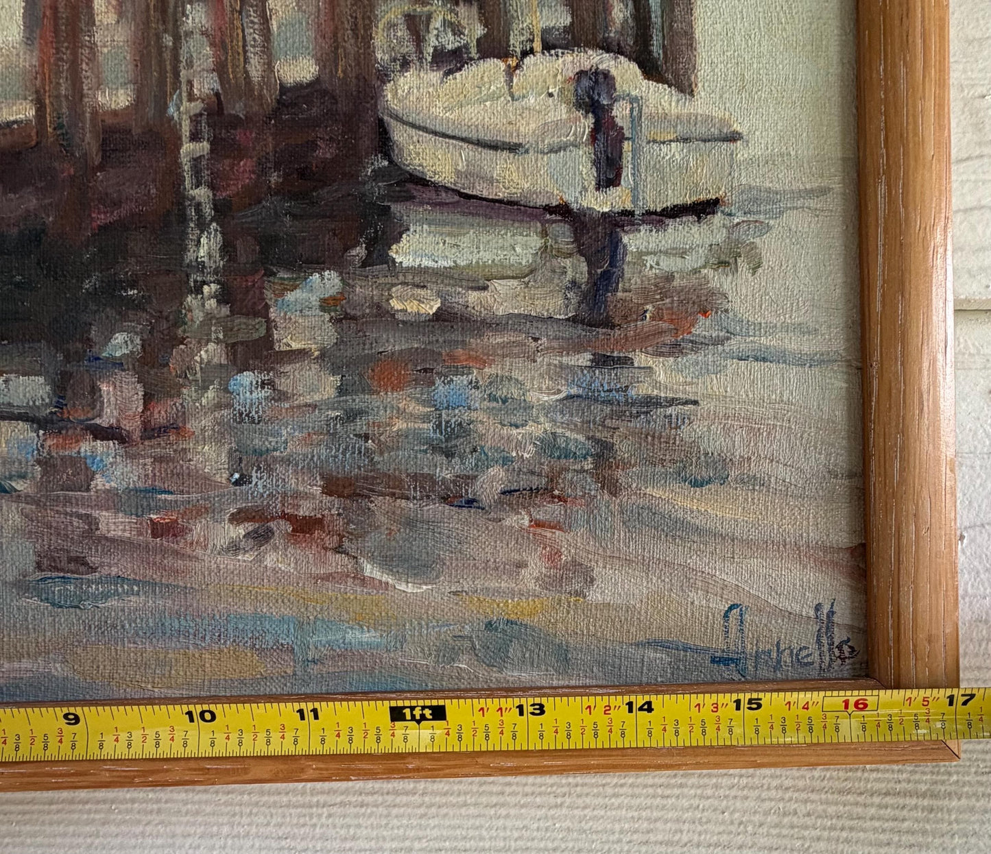 Original Impressionist Seaside Dock Painting Signed 17 X 13 Art