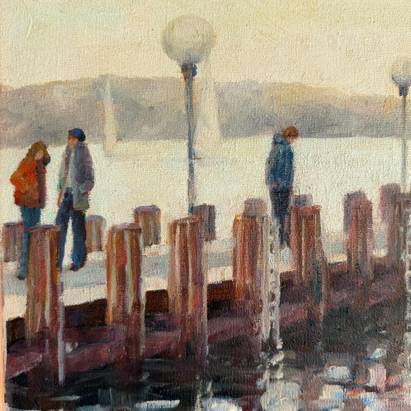 Original Impressionist Seaside Dock Painting Signed 17 X 13 Art