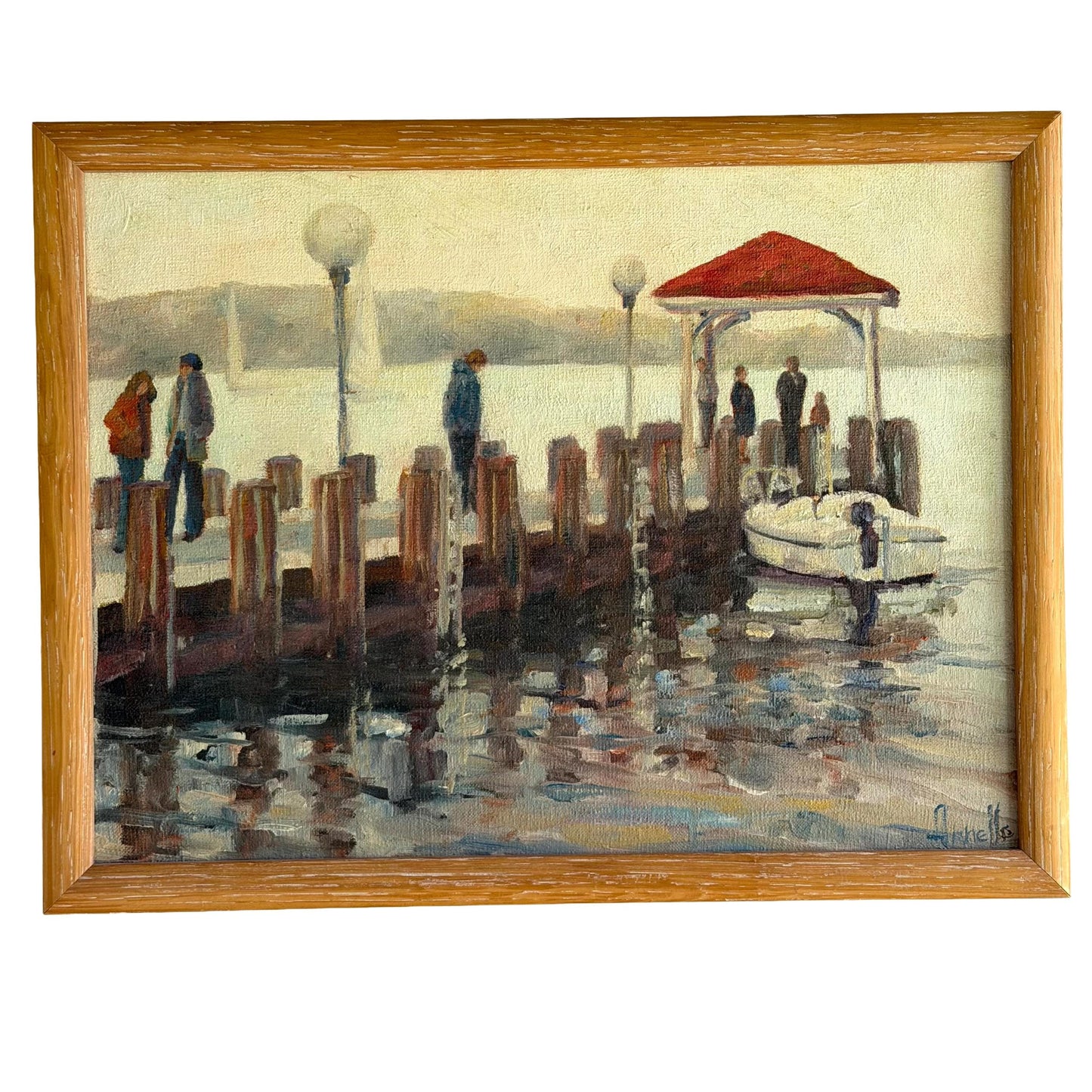 Original Impressionist Seaside Dock Painting Signed 17 X 13 Art