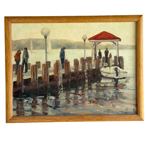 Original Impressionist Seaside Dock Painting Signed 17 X 13 Art